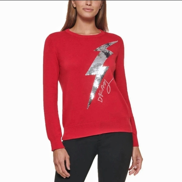 DKNY - Knit Sequins Metallic Sweater - Picture 1 of 14